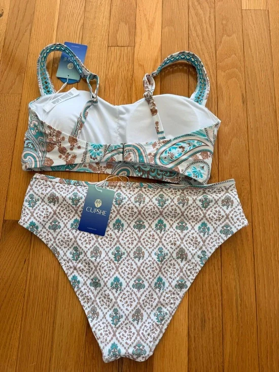 Cupshe Turquoise and Cream Paisley High-Waist Bikini - Picture 4 of 8